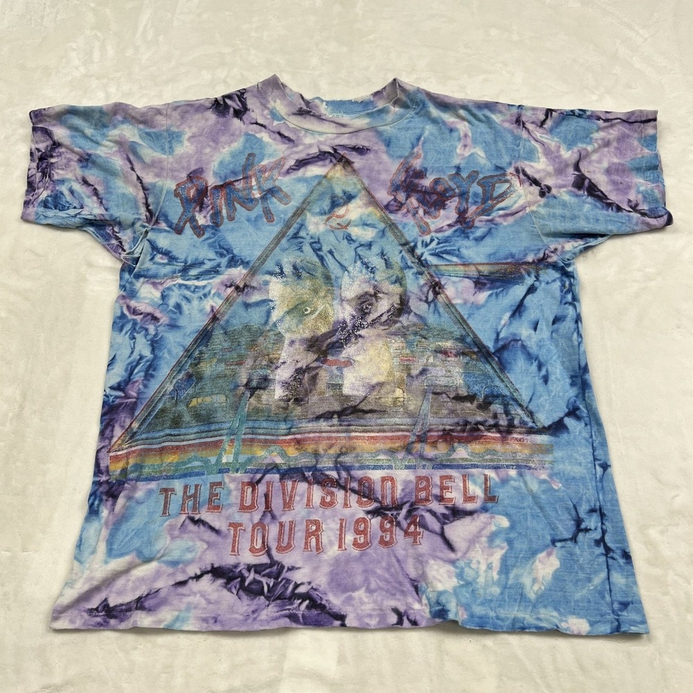 Pink Floyd T-Shirt Unisex L Blue Tie Dye Division Bell Tour 1994 Vintage Rock